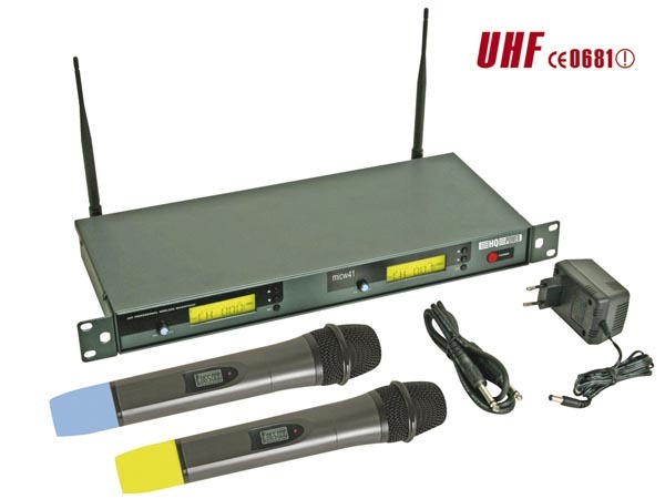 Doble micrófono PLL UHF inalámbrico de 8 canales con pantalla