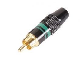 Conector RCA macho - punta dorada - caja negra - aro verde