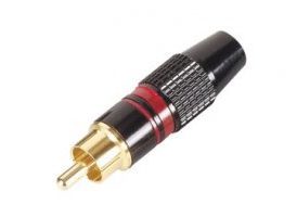 Conector RCA macho - punta dorada - caja negra - aro rojo