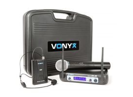 Vonyx WM512C Combi System Wireless VHF 2 canales con micrófono de mano y de Bodypack