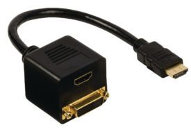 Cable adaptador HDMI, conector HDMI - DVI-D 24+1-pines hembra + entrada HDMI, 0,20 m, negro