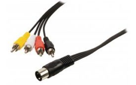 Cable adaptador de audio DIN macho de 5 pines - 4 RCA macho de 1.00 m en color negro
