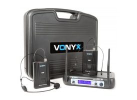Vonyx WM512H VHF Sistema inalámbrico de 2 canales con dos bodypacks y Display
